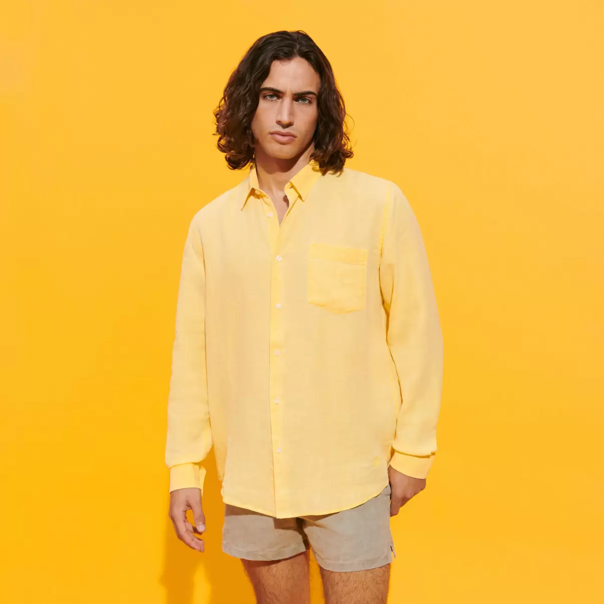 Salida Genet / Amarillo Camisas Vilebrequin Camisa De Lino Lisa Para Hombre Hombre - 2
