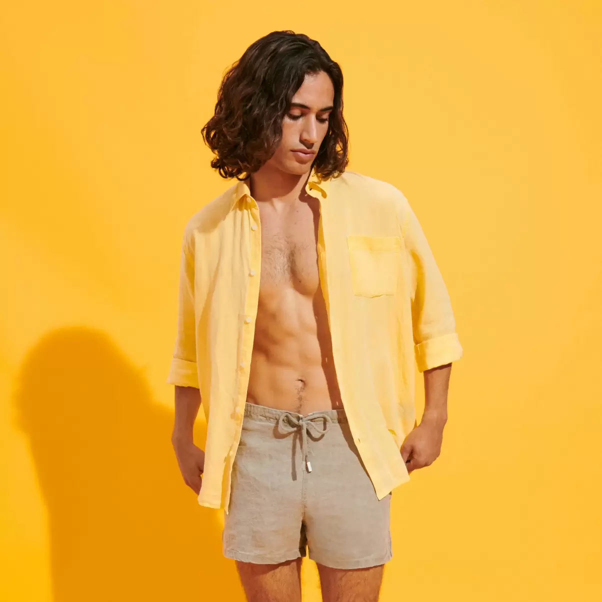 Salida Genet / Amarillo Camisas Vilebrequin Camisa De Lino Lisa Para Hombre Hombre