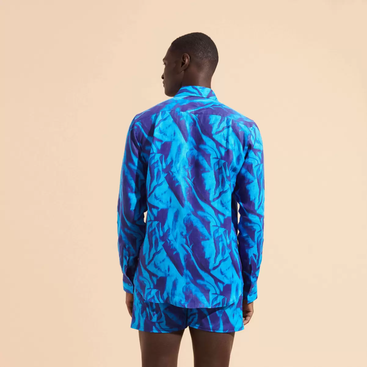 Compra Vilebrequin Hombre Camisa De Lino Con Estampado Les Draps Froissés Para Hombre Camisas Azul Neptuno / Azul - 1