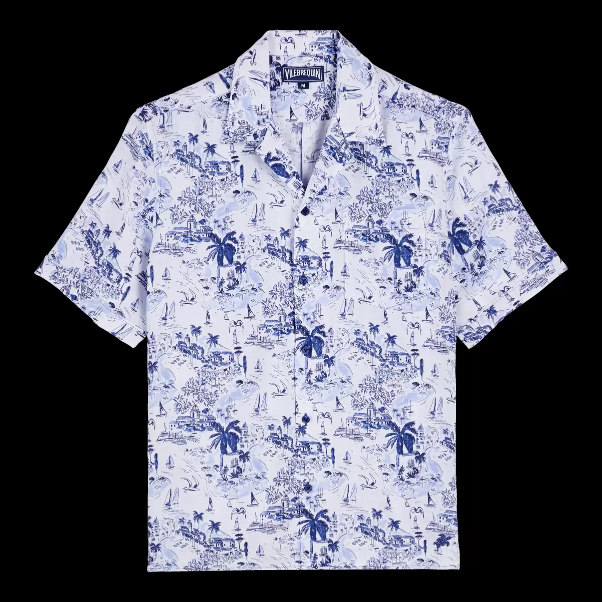 Camisas Precio De Descuento Vilebrequin Ink / Azul Hombre Camisa De Bolos En Lino Con Estampado Riviera Para Hombre - 3