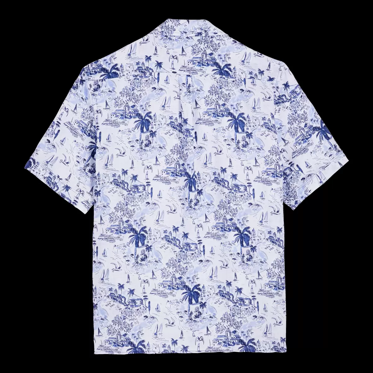 Camisas Precio De Descuento Vilebrequin Ink / Azul Hombre Camisa De Bolos En Lino Con Estampado Riviera Para Hombre - 4