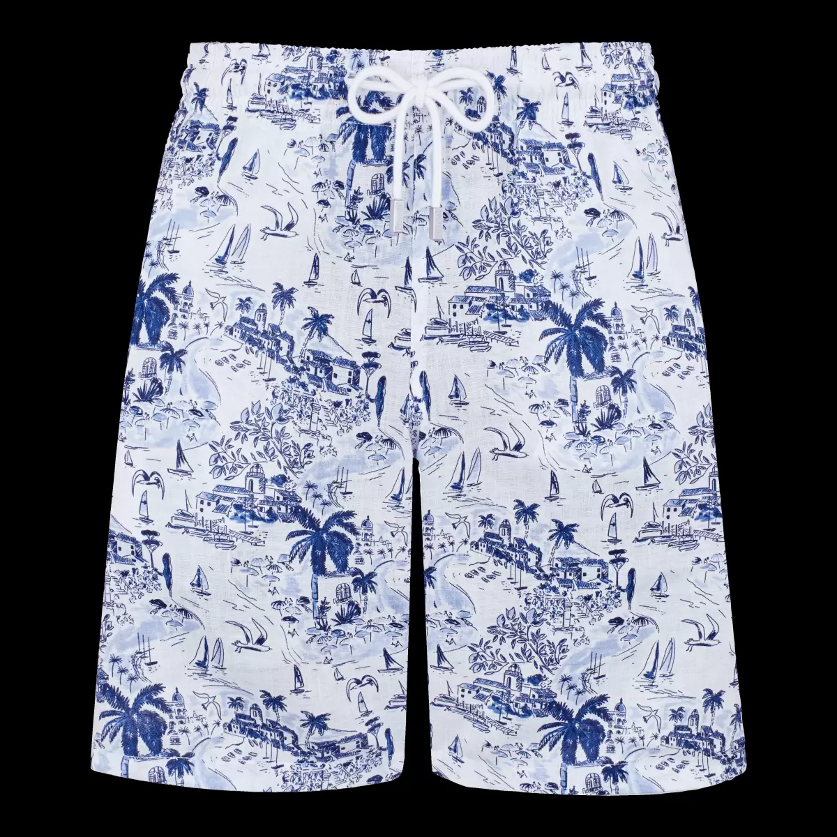 Vilebrequin Shorts Ink / Azul Popularidad Hombre Bermudas De Lino Con Estampado Riviera Para Hombre - 3