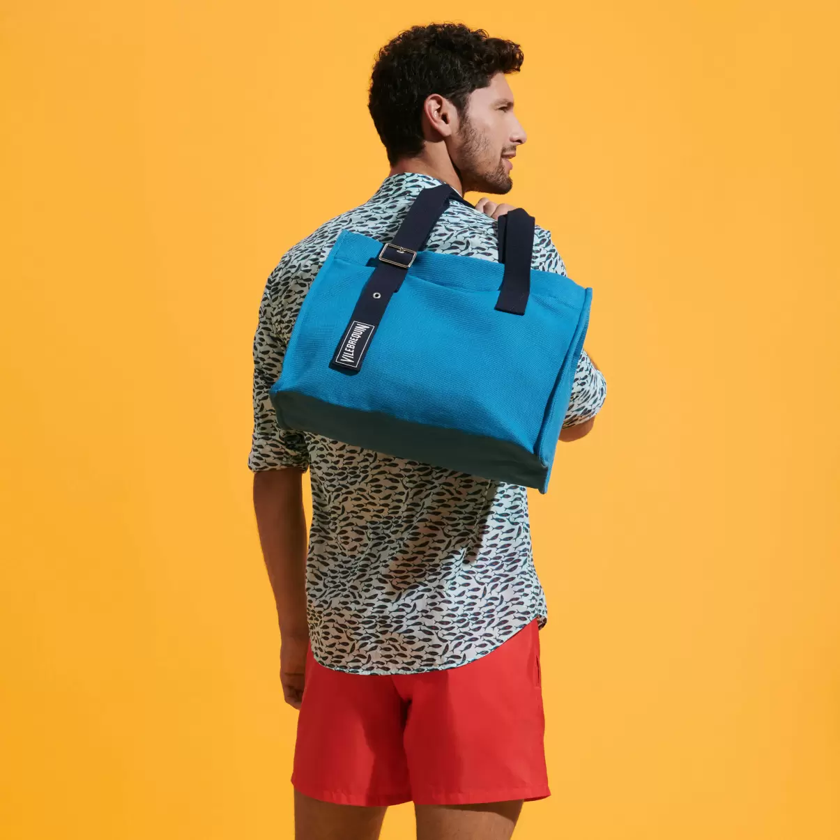 Calanque / Azul Bolsa De Playa Pequeña De Algodón Con Estampado Liso Vilebrequin Promoción Bolsos Y Bolsas De Playa Hombre