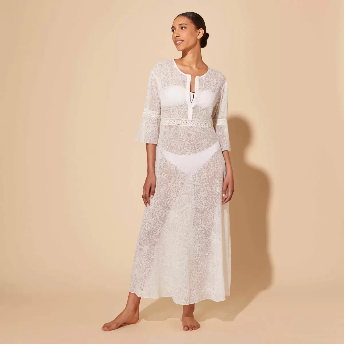 Women Silk Maxi Dress Paisley Vestidos Mujer Blanco Tiza / Beige Precio De Oferta Especial Vilebrequin