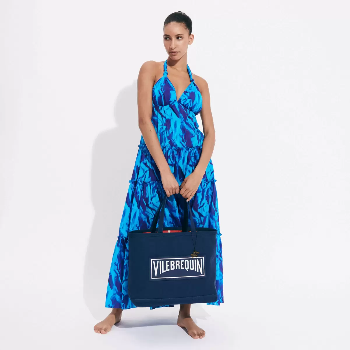 Vestido Largo De Algodón Con Espalda Abierta Y Estampado Les Draps Froissés Para Mujer Servicio Vilebrequin Vestidos Mujer Azul Neptuno / Azul - 4
