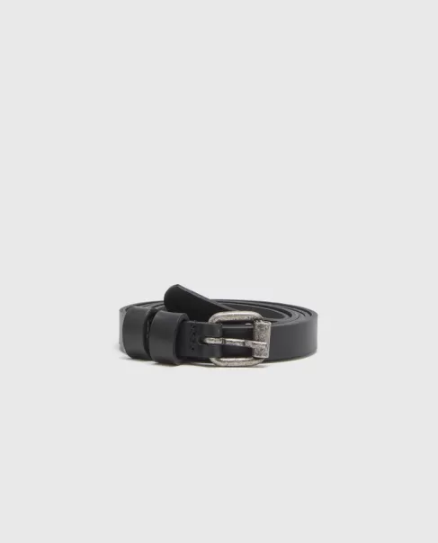 Aspesi Mujer Cinturones Negro Cinturón De Piel Con Hebilla De Rodillo