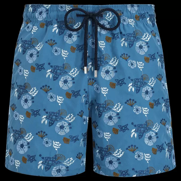 Men Swim Shorts Embroidered Flowers And Shells - Limited Edition Vilebrequin El Bordado Calanque / Azul Promoción Hombre