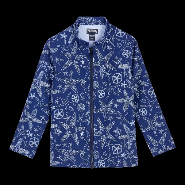 Vilebrequin Ink / Azul Camiseta De Baño De Manga Larga Con Cremallera Y Estampado Starlettes Bicolores Para Niños Edicion Limitada Hombre Padre Y Hijo