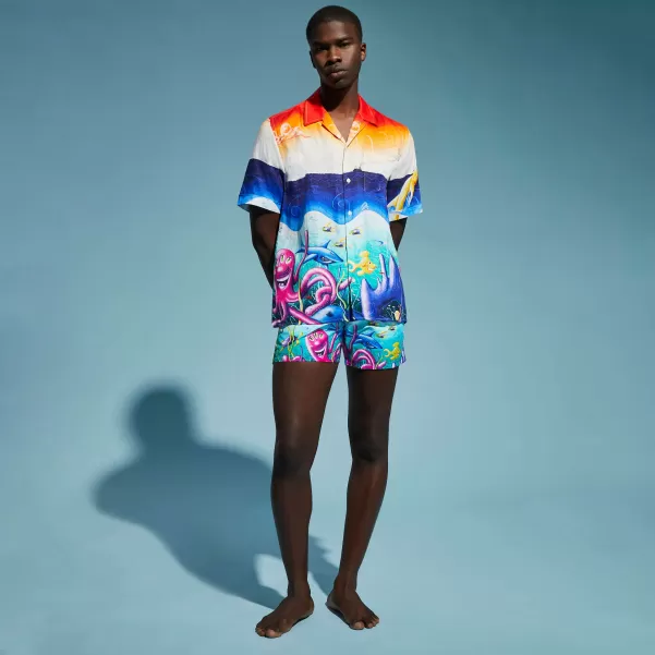 Hombre Camisa De Bolos De Lino Con Estampado Mareviva Para Hombre - Vilebrequin X Kenny Scharf Padre Y Hijo Diseño Multicolores / Multi