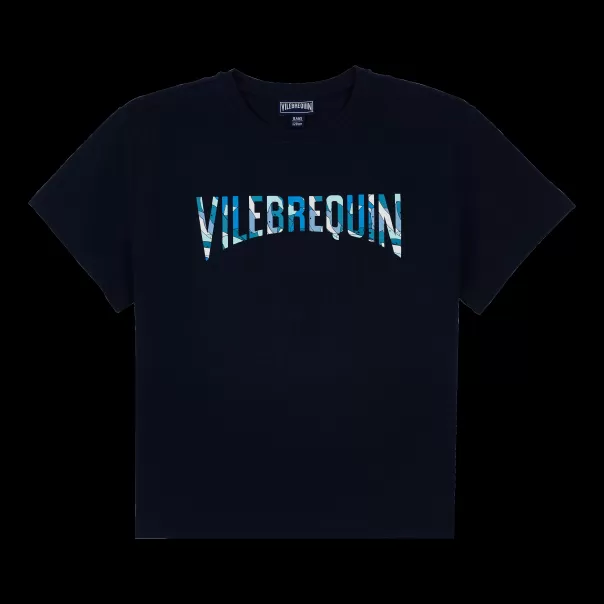 Ultimo Modelo Vilebrequin Hombre Camiseta De Algodón Orgánico Con Estampado Shark All Around Para Niño Padre Y Hijo Azul Marino / Azul