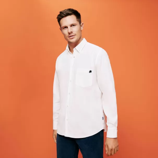 Camisas Exclusivo Vilebrequin Hombre Camisa En Terciopelo De Color Liso Para Hombre Off White / Blanco