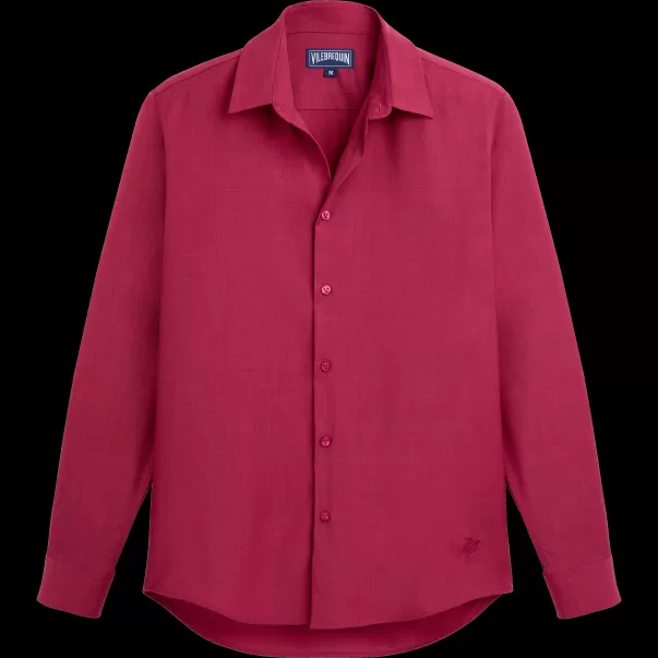 Men Wool Shirt Solid Oferta Camisas Vilebrequin Morado / Rojo Hombre