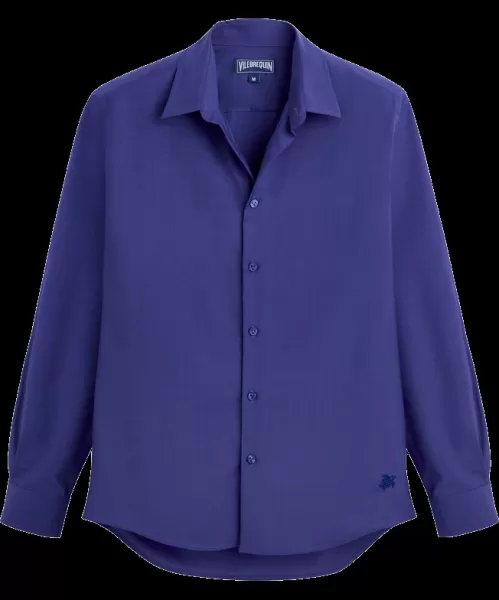 Camisas Asegurar Purple Blue / Azul Hombre Men Wool Shirt Solid Vilebrequin
