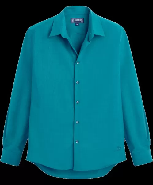 Hombre Celeste / Azul Camisas Vilebrequin Men Wool Shirt Solid Asegurar