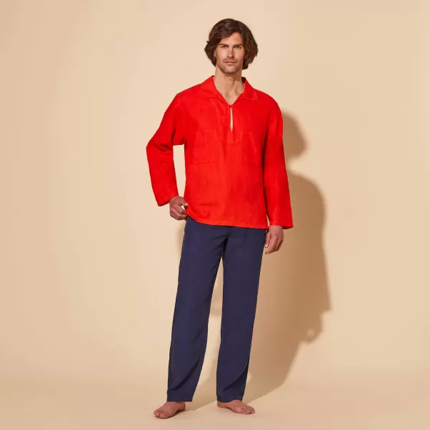 Precio De La Actividad Camisas Vilebrequin Hombre Amapola / Rojo Chaquetón De Lino En Color Liso Para Hombre