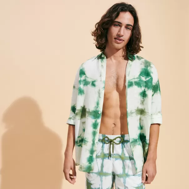 Compra Camisa De Lino Con Estampado Tie & Dye Para Hombre Camisas Emerald / Verde Hombre Vilebrequin