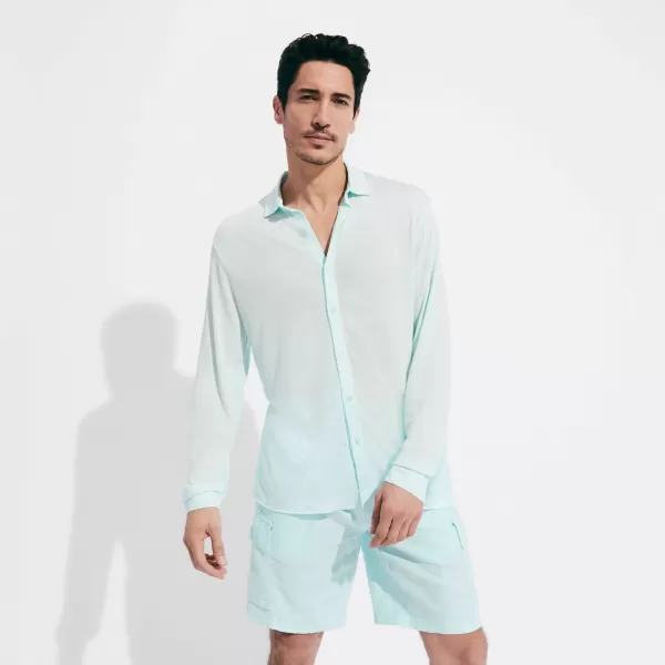 Exclusivo Thalassa / Azul Hombre Camisas Camisa De Punto Tencel De Color Liso Para Hombre Vilebrequin