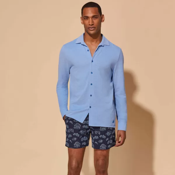 Camisas Thalassa / Azul Vilebrequin Camisa En Piqué De Algodón Para Hombre Promoción Hombre