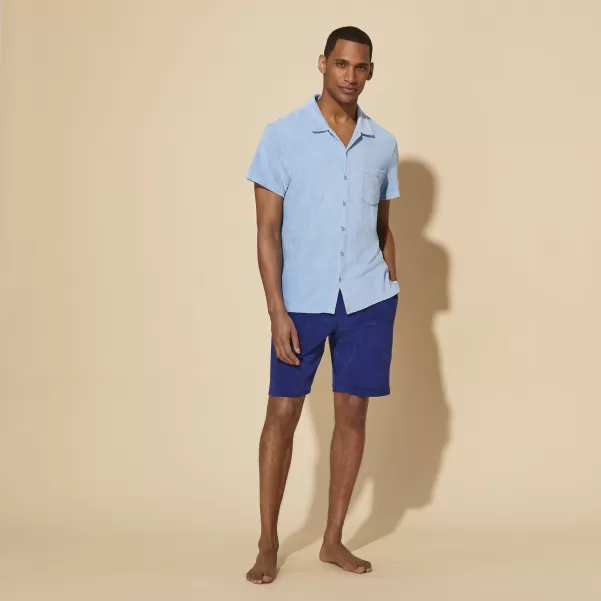 Source / Azul Camisas Vilebrequin Económico Camisa De Bolos De Felpa De Color Liso Con Tinte Mineral Para Hombre Hombre