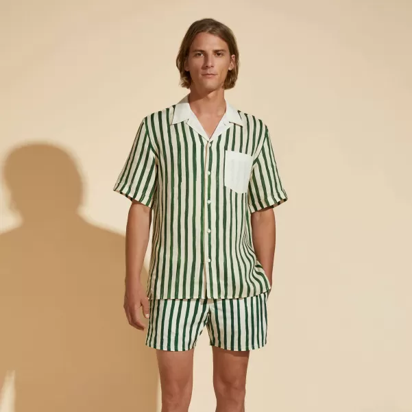 Liquidación Garden / Verde Camisa De Bolos De Lino A Rayas Hs Para Hombre - Vilebrequin X Highsnobiety Hombre Camisas