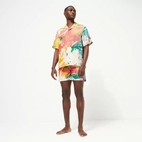 Hombre Descuento Camisa De Bolos De Lino Con Estampado Gra Para Hombre - Vilebrequin X John M Armleder Multicolores / Multi Camisas