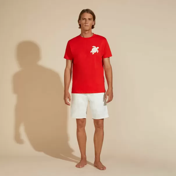 Camisetas Vilebrequin Amapola / Rojo Hombre Precio Al Por Mayor Camiseta De Algodón Con Parche De La Tortuga Para Hombre