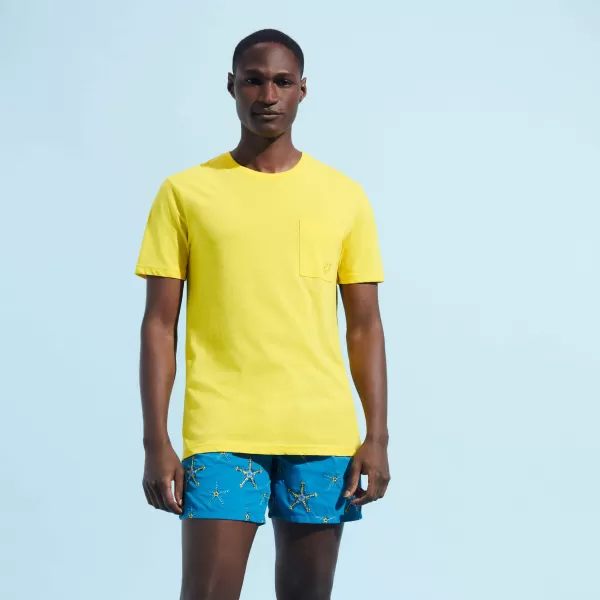 Sol / Amarillo Autorización Camiseta De Algodón Orgánico De Color Liso Para Hombre Vilebrequin Hombre Camisetas