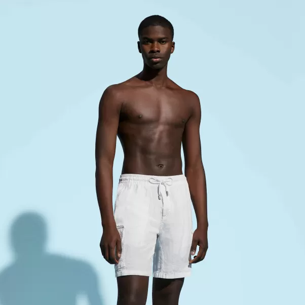 Clásico Bermudas Tipo Cargo En Lino De Color Liso Para Hombre Shorts Blanco / Blanco Hombre Vilebrequin