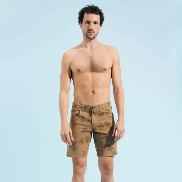 Hombre Shorts Elegante Bermudas Con Estampado Ronde Des Tortues Para Hombre Avellana / Marron Vilebrequin