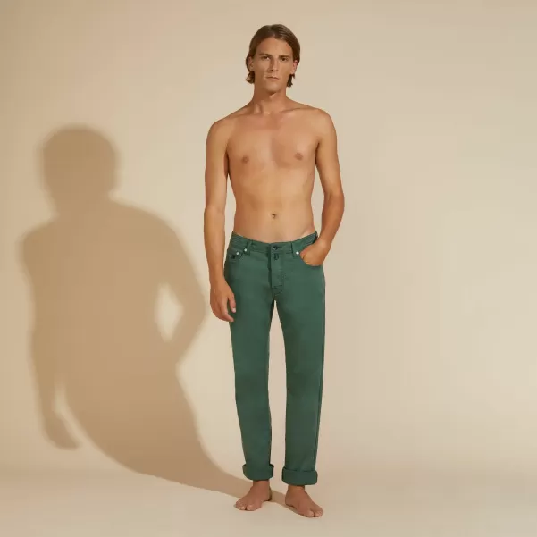 Moda Pantalones Pantalones De Gabardina De Tencel Con Cinco Bolsillos Para Hombre Pine / Verde Vilebrequin Hombre