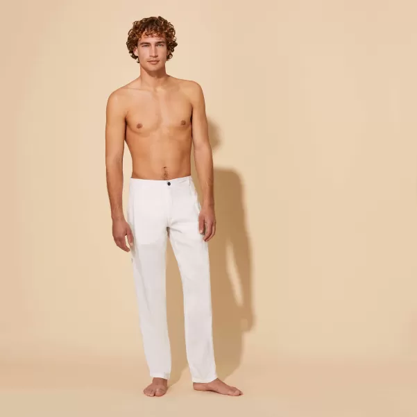 Pantalones Pantalón Recto En Lino De Color Liso Para Hombre Precios De Liquidación Blanco / Blanco Vilebrequin Hombre