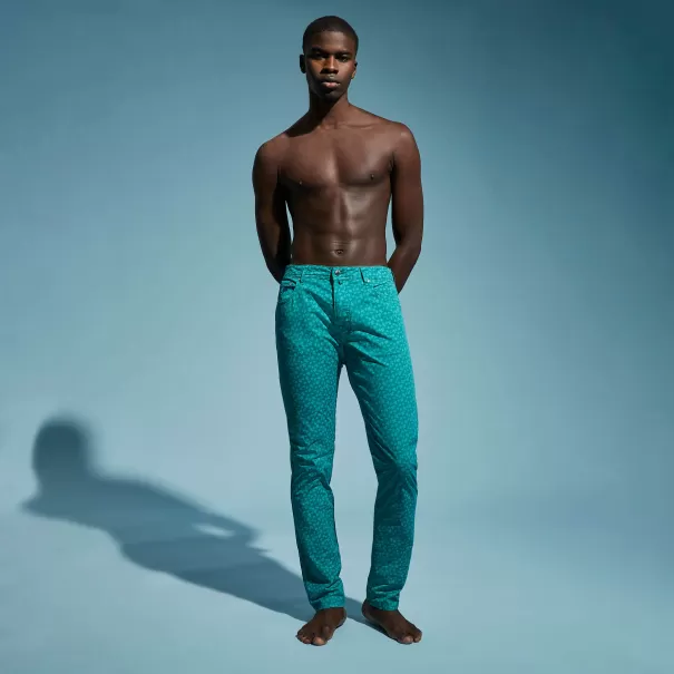Hombre Pantalones Pantalón Con 5 Bolsillos De Gabardina Ligera Con Estampado Micro Ronde Des Tortues Compra Vilebrequin Emerald / Verde