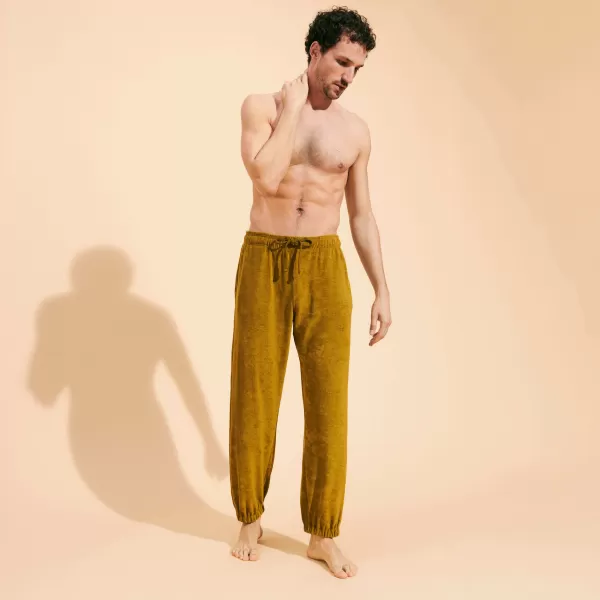 Diseño Pantalón Liso En Tejido Terry Unisex Vilebrequin Pantalones Hombre Corteza / Beige