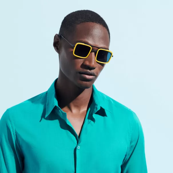 Hombre Gafas De Sol Sunflower / Amarillo Gafas De Sol Unisex Blancas De Madera Tulipwood De La Colección Vbq X Shelter Diseño Vilebrequin