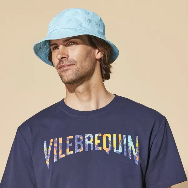 Embroidered Bucket Hat Tutles All Over Descuento Hombre Vilebrequin Celeste / Azul Sombreros