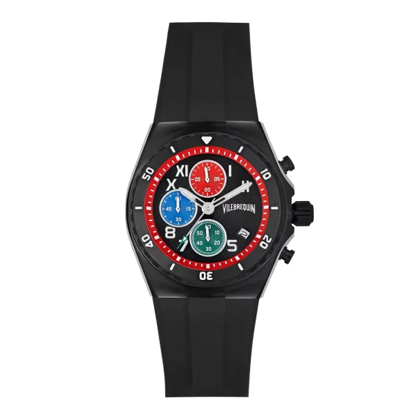 Negro / Negro Relojes Hombre Reloj Cronógrafo Negro Con Estampado Multicolore De Vilebrequin Mejor Precio
