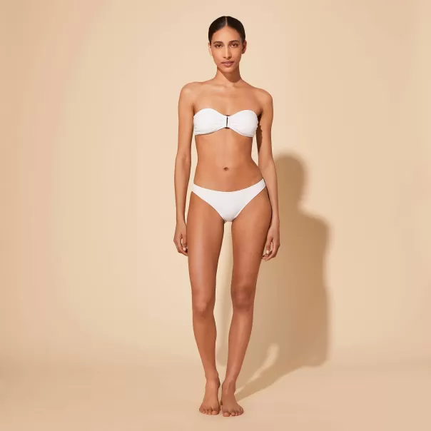 Blanco / Blanco Barato Vilebrequin Mujer Top De Bikini De Corte Bandeau Y Color Liso Para Mujer Dos Piezas