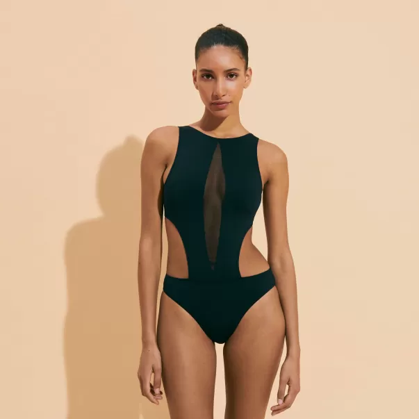 Innovador Negro / Negro Mujer Vilebrequin Trikini De Una Sola Pieza De Color Liso Con Gráfico Para Mujer Baño Entero