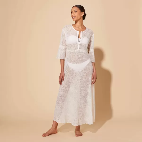 Women Silk Maxi Dress Paisley Vestidos Mujer Blanco Tiza / Beige Precio De Oferta Especial Vilebrequin