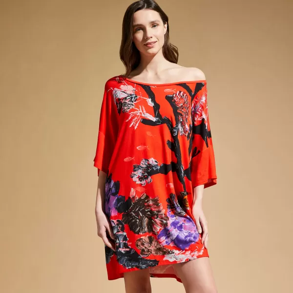 Vestido Largo De Viscosa Con Estampado Spring Flower Para Mujer - Vilebrequin X Patrizia Gucci Mujer Vestidos Amapola / Rojo Precios Estacionales