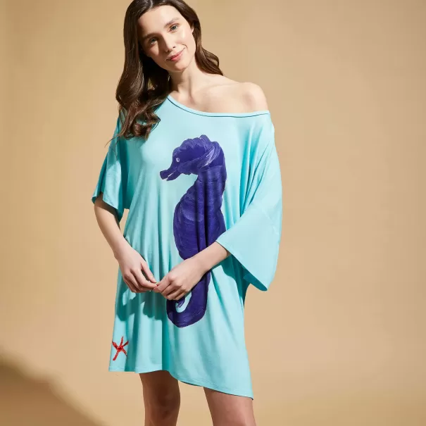 Laguna / Azul Mujer Vestido Largo De Viscosa Con Estampado Con Estampado Seahorse Para Mujer - Vilebrequin X Patrizia Gucci Producto Vestidos