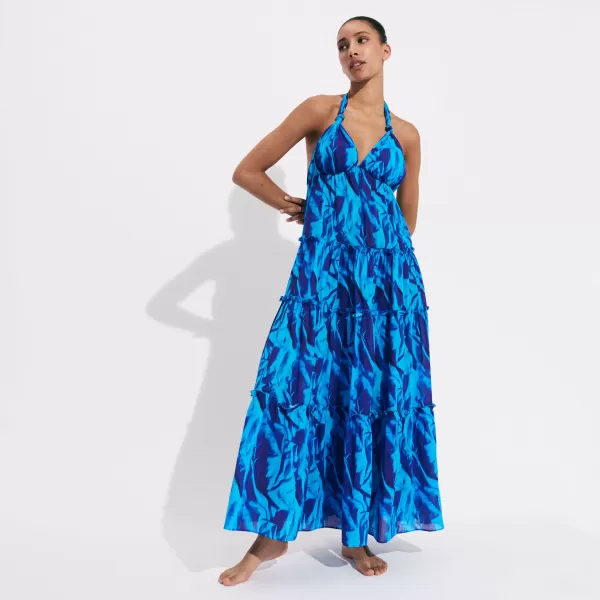 Vestido Largo De Algodón Con Espalda Abierta Y Estampado Les Draps Froissés Para Mujer Servicio Vilebrequin Vestidos Mujer Azul Neptuno / Azul